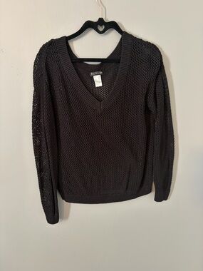 VENUS Black Textured Knit Top - Ribbed Crew